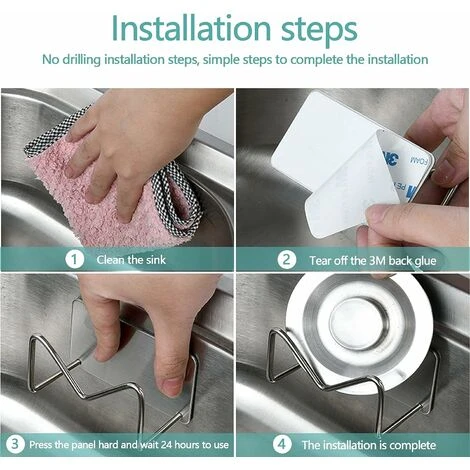 Porta Spugna Autoadesiva Da 2 Pezzi, Porta Spugna Per Lavello Da Cucina In Acciaio Inossidabile Senza Porta Spugna Scolapiatti - Argento 3 Porta Spugna Autoadesiva Da 2 Pezzi, Porta Spugna Per Lavello Da Cucina In Acciaio Inossidabile Senza Porta Spugna Scolapiatti - Argento - immagine 3