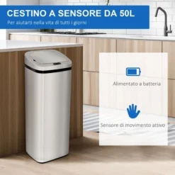 HomCom Cestino Dei Rifiuti Rettangolare In Acciaio Inox Con Sensore A Infrarossi, 50L -Wenko Negozio 8356290 4