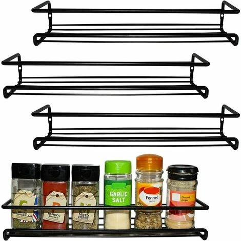 Portaspezie Da Parete Nero (set Di 4) - Per Pareti Della Cucina E Armadi A Un Ripiano - Portaspezie Da Parete Per Cucina 1 Portaspezie Da Parete Nero (set Di 4) - Per Pareti Della Cucina E Armadi A Un Ripiano - Portaspezie Da Parete Per Cucina