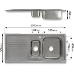 Lavandino Da Cucina In Acciaio Inossidabile Con Rubinetto Lavandino Domestico - 105cm X 50cm -Wenko Negozio 87220071 5