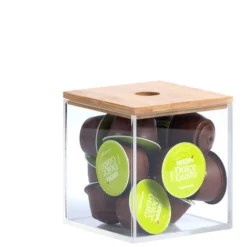 Portacapsule Per Caffè Portacapsule Rotante In Acrilico Portacapsule Per Caffè, (Portacapsule Per Caffè Rotante Con Fondo In Bambù Trasparente 1025-S)