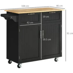 HOMCOM Carrello Da Cucina Multiuso In Legno Con 2 Cassetti, Armadietto E 4 Ruote, 104x46x91cm, Nero -Wenko Negozio 87900989 3