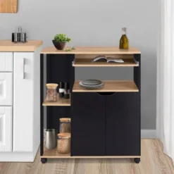 Carrello Da Cucina Vassoi In Legno Nero E Faggio L.76 Cm COSI