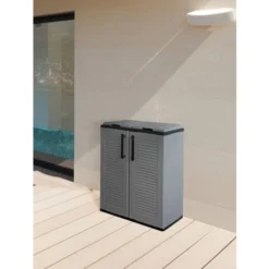 Dmora Armadio Portarifiuti Da Esterno O Interno, Mobile Porta 2 Sacchi A 2 Ante Per Raccolta Differenziata, 100% Made In Italy, Cm 68x37h84, Colore Grigio -Wenko Negozio 88712773 4