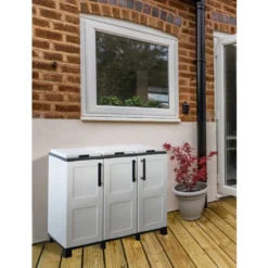 Dmora Armadio Portarifiuti Da Esterno O Interno, Mobile Porta 3 Sacchi A 3 Ante, 100% Made In Italy, Cm 102x37h90, Colore Grigio Chiaro -Wenko Negozio 88712919 4