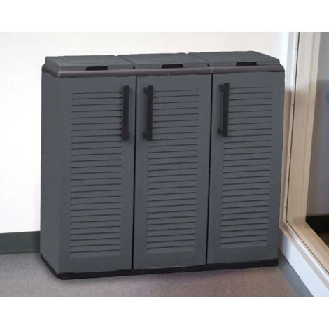 Dmora Armadio Portarifiuti Da Esterno O Interno, Mobile Porta 3 Sacchi A 3 Ante Per Raccolta Differenziata, 100% Made In Italy, Cm 102x37h84, Colore Grigio 2 Dmora Armadio Portarifiuti Da Esterno O Interno, Mobile Porta 3 Sacchi A 3 Ante Per Raccolta Differenziata, 100% Made In Italy, Cm 102x37h84, Colore Grigio - immagine 2