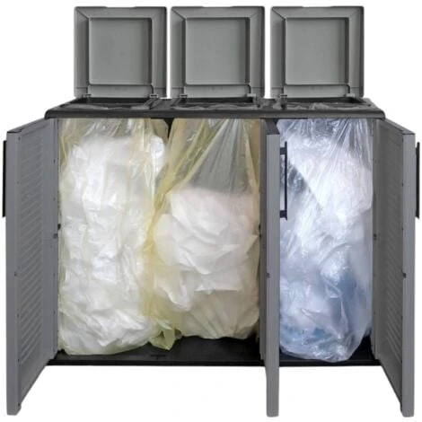 Dmora Armadio Portarifiuti Da Esterno O Interno, Mobile Porta 3 Sacchi A 3 Ante Per Raccolta Differenziata, 100% Made In Italy, Cm 102x37h84, Colore Grigio 4 Dmora Armadio Portarifiuti Da Esterno O Interno, Mobile Porta 3 Sacchi A 3 Ante Per Raccolta Differenziata, 100% Made In Italy, Cm 102x37h84, Colore Grigio - immagine 4