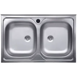 Lavello Cucina Acciaio 80x50 Cm Due Vasche N214