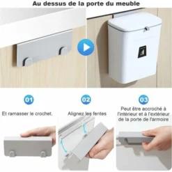 LITZEEPattumiera Sospesa Da Cucina 7l, Porta Dell'armadio Da Cucina Montata A Parete Pattumiera Pieghevole Con Raschietto Per Ante Dell'armadio Camera Da Letto Ufficio Bagno Casa Dormitorio-Bianco -Wenko Negozio 88936689 3