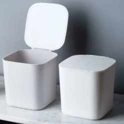 Pattumiera/bidoni Della Spazzatura Pattumiera Da Tavolo Rettangolare, Plastica Piccolo Bancone Da Ufficio Piccolo Pattumiera Protezione Coperchio Pressa Per Pattumiera Con Coperchio Aperto -Wenko Negozio 89069974 3