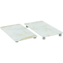 WENKO Coprifornelli Universali Marmo Oro - Set Di 2 Coprifornelli Per Tutti I Tipi Di Fornelli, Vetro Temperato, 30 X 1.8-5.5 X 52 Cm, Bianco