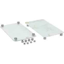 WENKO Coprifornelli Universali Marmo Oro - Set Di 2 Coprifornelli Per Tutti I Tipi Di Fornelli, Vetro Temperato, 30 X 1.8-5.5 X 52 Cm, Bianco -Wenko Negozio 89659074 3