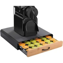 Cassetto Contenitore Porta Cialde Capsule Caffè In Metallo E Bambù 36 X 33 X 7cm