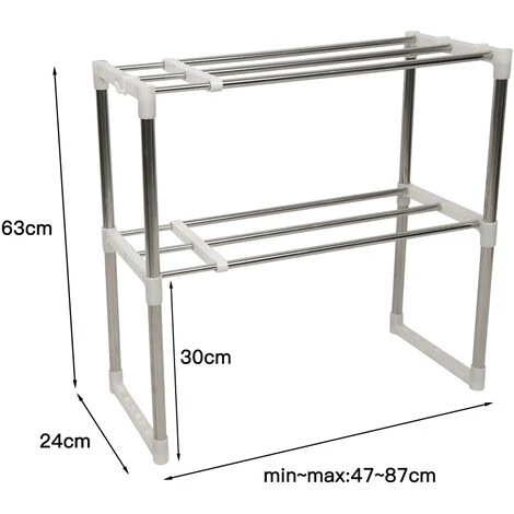 DYHF Portaoggetti Da Cucina Mensola Microonde A 2 Livelli Lunghezza Regolabile 47-87cm Ripiano Per Riporre Gli Oggetti 2 DYHF Portaoggetti Da Cucina Mensola Microonde A 2 Livelli Lunghezza Regolabile 47-87cm Ripiano Per Riporre Gli Oggetti - immagine 2