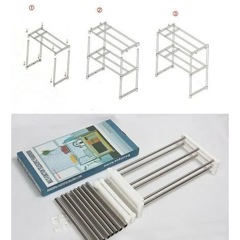 DYHF Portaoggetti Da Cucina Mensola Microonde A 2 Livelli Lunghezza Regolabile 47-87cm Ripiano Per Riporre Gli Oggetti 3 DYHF Portaoggetti Da Cucina Mensola Microonde A 2 Livelli Lunghezza Regolabile 47-87cm Ripiano Per Riporre Gli Oggetti - immagine 3