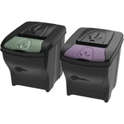 Bama Set Pattumiera Poker Office 2x20lt In Plastica Nera Con Sportellini Colorati