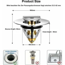 Piletta Lavello Universale Inox Con 2 Guarnizioni Per Tappo Lavello 32 E 38 Mm (1 Pezzo) -Wenko Negozio 91193682 4
