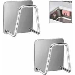Spugna Porta, Parete Spugna Porta Adesiva Porta Spugna, Molto Adatto Per Cucina E Bagno 2 Pz. (Porta Spugna - 304 Spazzolato [con Adesivo 3M])