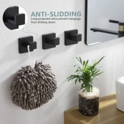 Ganci Per Accappatoi E Asciugamani, Confezione Da 3 Ganci E Ganci Per La Casa Ferramenta Per Il Bagno In Acciaio Inossidabile Fissata Al Muro, Nero Opaco -Wenko Negozio 94286288 3