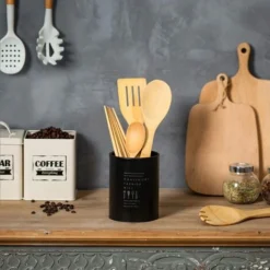 Portapiatti Con Coperchio Nero Portaposate Verticale In Stile Nordico Vintage Utensili Da Cucina Robusti E Durevoli In Acciaio Inossidabile Con Superficie Opaca Per Riporre Gli Utensili -Wenko Negozio 94292784 5