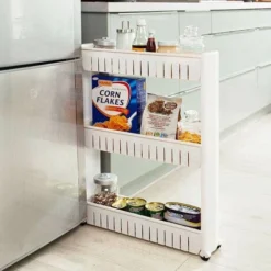 Carrello Carrellino Slim Salvaspazio Cucina Bagno Ripostiglio 3 Ripiani E 4Ruote