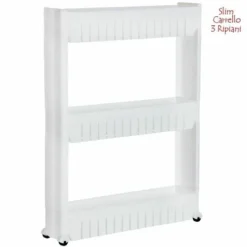 Carrello Carrellino Slim Salvaspazio Cucina Bagno Ripostiglio 3 Ripiani E 4Ruote -Wenko Negozio 94993367 3