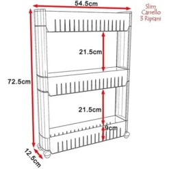 Carrello Carrellino Slim Salvaspazio Cucina Bagno Ripostiglio 3 Ripiani E 4Ruote -Wenko Negozio 94993367 5