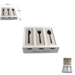 Trade Shop - Portaposate In Legno 3 Scomparti Stoviglie Shabby Chic Arredamento Casa