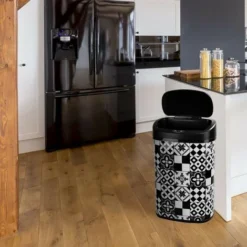 Secchio Della Spazzatura Kitchen Move Nero Acciaio Inossidabile Bianco Automatico Piastrella 58 L -Wenko Negozio 95417643 5