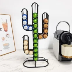 Portacapsule Caffè Nespresso Cialde Cactus Metallo Oro Dorato Capacità 48 Capsule