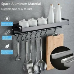 Portaspezie, Mensola Da Cucina A Parete Senza Foratura Portaspezie Con 8 Ganci Rimovibili, Può Posizionare Spezie, Appendere Spatole, Cucchiai E Altri Utensili Da Cucina -Wenko Negozio 95788675 4
