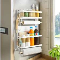 Porta Spezie A 2 Livelli Da Cucina, Nessuna Foratura Mensola Bagno, Portaspezie Da Appendere, Salvaspazio Mensole Cucina 40x30x11cm - Bianco