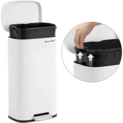 Songmics Cestino Della Spazzatura Della Cucina, Pattumiera A Pedale Di 30 Litri, Con Cestino Interno In Plastica, Coperchio A Cerniera, Chiusura Lenta, A Prova Di Odore E Igienico, Bianco -Wenko Negozio 96922801 3