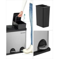 Songmics Pattumiera Per Raccolta Differenziata Contenitore Bidone Cestino A 3 Scomparti In Acciaio Inossidabile Metallizzato 54 Litri -Wenko Negozio 96922804 4