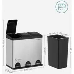 Songmics Pattumiera Per Raccolta Differenziata Contenitore Bidone Cestino A 3 Scomparti In Acciaio Inossidabile Metallizzato 54 Litri -Wenko Negozio 96922804 5