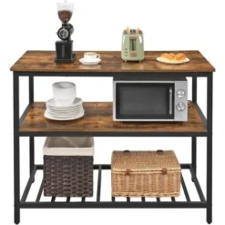 VASAGLE Scaffale Da Cucina A 3 Ripiani, Isola Da Cucina Con Piano Da Lavoro, Struttura Stabile In Acciaio, 120 X 60 X 90 Cm, Facile Da Assemblare, Marrone Vintage E Nero Da SONGMICS