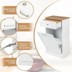 COSTWAY Armadietto Per Raccolta Differenziata, Armadio Per Raccolta Differenziata Con Cassetto Estraibile Piano Lavoro E Tagliere, Per Cucina E Bagno, Bianco -Wenko Negozio 96953670 3