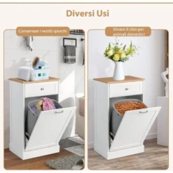 COSTWAY Armadietto Per Raccolta Differenziata, Armadio Per Raccolta Differenziata Con Cassetto Estraibile Piano Lavoro E Tagliere, Per Cucina E Bagno, Bianco -Wenko Negozio 96953670 4