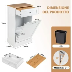 COSTWAY Armadietto Per Raccolta Differenziata, Armadio Per Raccolta Differenziata Con Cassetto Estraibile Piano Lavoro E Tagliere, Per Cucina E Bagno, Bianco -Wenko Negozio 96953670 5