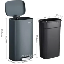 Songmics Cestino Della Spazzatura Della Cucina, Pattumiera A Pedale Di 30 Litri, Con Cestino Interno In Plastica, Coperchio A Cerniera, Chiusura Lenta, A Prova Di Odore E Igienico, Grigio -Wenko Negozio 97056553 5