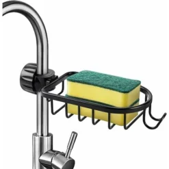 Porta Spugne - Portaoggetti Da Cucina, Organizzatore Portaoggetti Per Lavello In Alluminio, Porta Spugne Per Lavello Senza Foratura Portaoggetti Per Spugne Da Cucina, Portasapone Da Bagno - Nero