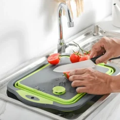 Tagliere Pieghevole Verde Aggiornato Con Scolapasta, Tagliere Pieghevole In Silicone Multifunzione, Ciotola Per Piatti, Cestello Portaoggetti Per Colapasta Alimentare, Scolapiatti E -Wenko Negozio 97077130 3