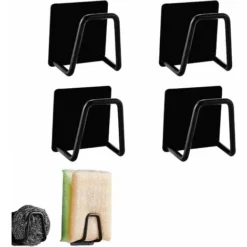 Porta Spugna Acciaio Inox, Porta Spugna Cucina, Porta Spugna Autoadesiva, Porta Spugna Lavello, Porta Spugna Cucina, Porta Spugna, Per Spugne, Spazzolatura, Strofinaccio, 4 Pezzi, Nero