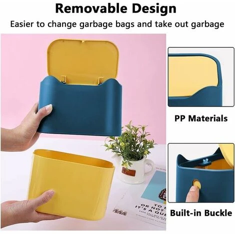 Mini Bidone Della Spazzatura In Plastica Con Coperchio A Bottone, Pattumiera, Pattumiera In Gomma 2L (blu) 4 Mini Bidone Della Spazzatura In Plastica Con Coperchio A Bottone, Pattumiera, Pattumiera In Gomma 2L (blu) - immagine 4
