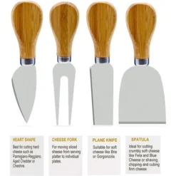 Tagliere Per Formaggi, Vassoio Da Portata Con 4 Coltelli In Acciaio Inox, Tagliere Per Salumi In Legno Massello (14''x11'') -Wenko Negozio 97870554 3