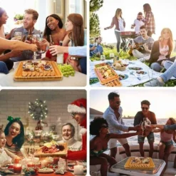 Tagliere Per Formaggi, Vassoio Da Portata Con 4 Coltelli In Acciaio Inox, Tagliere Per Salumi In Legno Massello (14''x11'') -Wenko Negozio 97870554 5