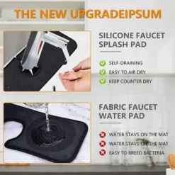 Tappetino Per Rubinetto In Silicone, Tappetino Per Rubinetto Da Cucina, Paraspruzzi Per Lavello Da Cucina Lavabile, Tappetino Da Cucina In Silicone Con Drenaggio, Nero 1 Pezzo -Wenko Negozio 97875767 3