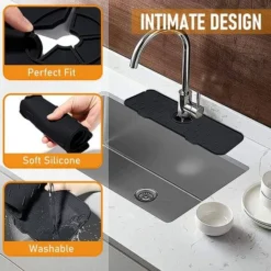 Tappetino Per Rubinetto In Silicone, Tappetino Per Rubinetto Da Cucina, Paraspruzzi Per Lavello Da Cucina Lavabile, Tappetino Da Cucina In Silicone Con Drenaggio, Nero 1 Pezzo -Wenko Negozio 97875767 4