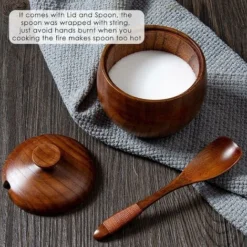 Scatola Per Sale In Legno, Barattolo Per Sale Con Coperchio E Cucchiaio, Scatola Rotonda Per Sale, Contenitore Per Sale, Design Ad Angoli Arrotondati Per Sale, Zucchero, Tè, Caffè, Spezie, Contenitore -Wenko Negozio 98011493 5