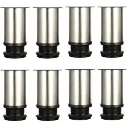 Set Di 8 Gambe Per Mobili, Gambe Regolabili Per Mobili - Metallo Cromato - Altezza Regolabile (totale: 80-95 Mm)